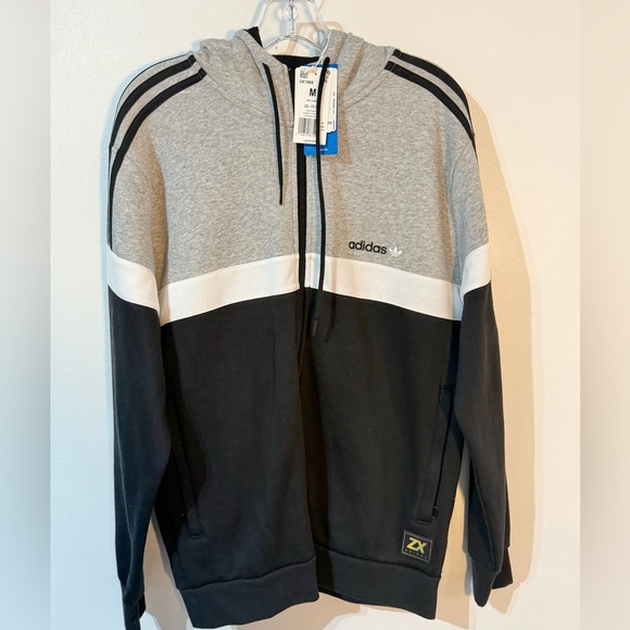 Adidas zip up hooded sweatshirt men’s mgrey heather/black size M style GK1968 - Picture 1 of 7